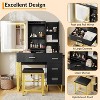 Bedroom Makeup Vanity Desk Set: Sliding LED Lighted Mirror, USB Charging Station, 4 Drawers, 5 Shelves + Cushioned Stool - 4 of 4