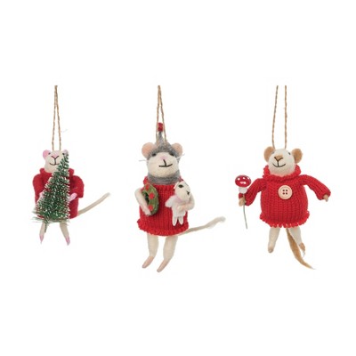 Gallerie II Merry Mice Red Ornaments, Set of 3