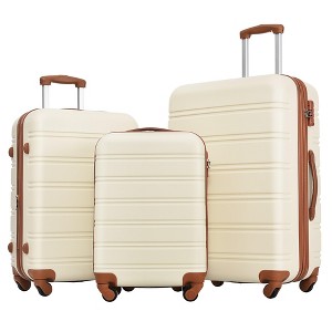 NAYSAYE Luggage Set 3 Piece with 20 Inch 24 Inch 28 Inch Spinner Suitcase for Travel Use, White, 19"*12.6"*28" - 1 of 4