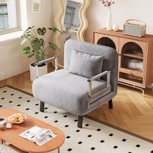 33.5″ Velvet Convertible Tri-Fold Chair Bed with Adjustable Backrest & Pillow, Sturdy Steel Frame, Comfortable Sleeper - 1 of 4