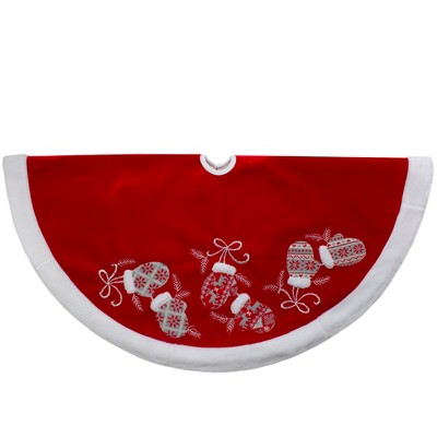 Northlight 48-Inch Red and White Embroidered Winter Mittens Christmas Tree Skirt