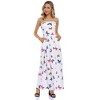 Women Strapless Floral Print Bohemian Boho Maxi Dress Casual Off Shoulder Beach Party Dress with Pockets - 3 of 4