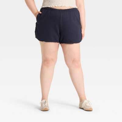 Women's French Terry Mid-Rise Lace Trim Pull-On Shorts - Wild Fable™