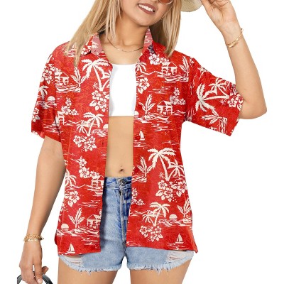 LA LEELA Button Down Shirt for Women Casual Summer Beach Party Colorful Shirt Hawaiian TShirts Short Sleeve Vacation Colorful for Women