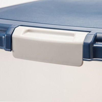 Navy and Pearl 47 Qt Airtight Plastic Pet Food Container with Casters