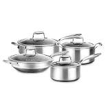 NutriChef 8 Piece Nonstick Coating Stain Resistant Stainless Steel Kitchen Cookware Pan with Stew Pot, Cooking Pot, Frying Pan, and Lids, Silver