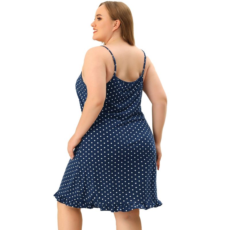 Agnes Orinda Women's Plus Size Comfort Ruffle Hem Polka Dots Sleeveless Nightgown, 4 of 6