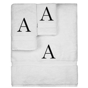 BC BARE COTTON Monogrammed Towel Set, Personalized Gift, Set of 3 - White - Black Block - 1 of 1