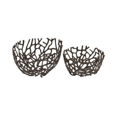 Set of 2 Round Coastal Aluminum Vine Bowls Black - Olivia & May