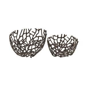 Olivia & May Set of 2 Round Coastal Aluminum Vine Bowls Black: Nautical Tabletop Decor, Spot Clean Only - 1 of 4