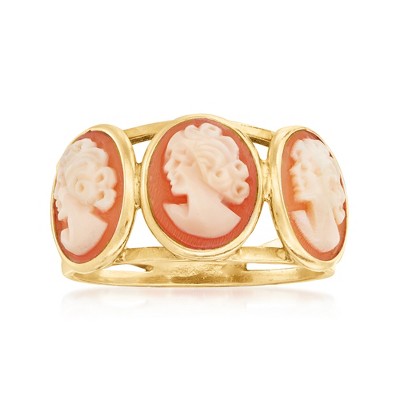 Ross-Simons Italian Orange Shell Cameo Ring in 18kt Gold Over Sterling