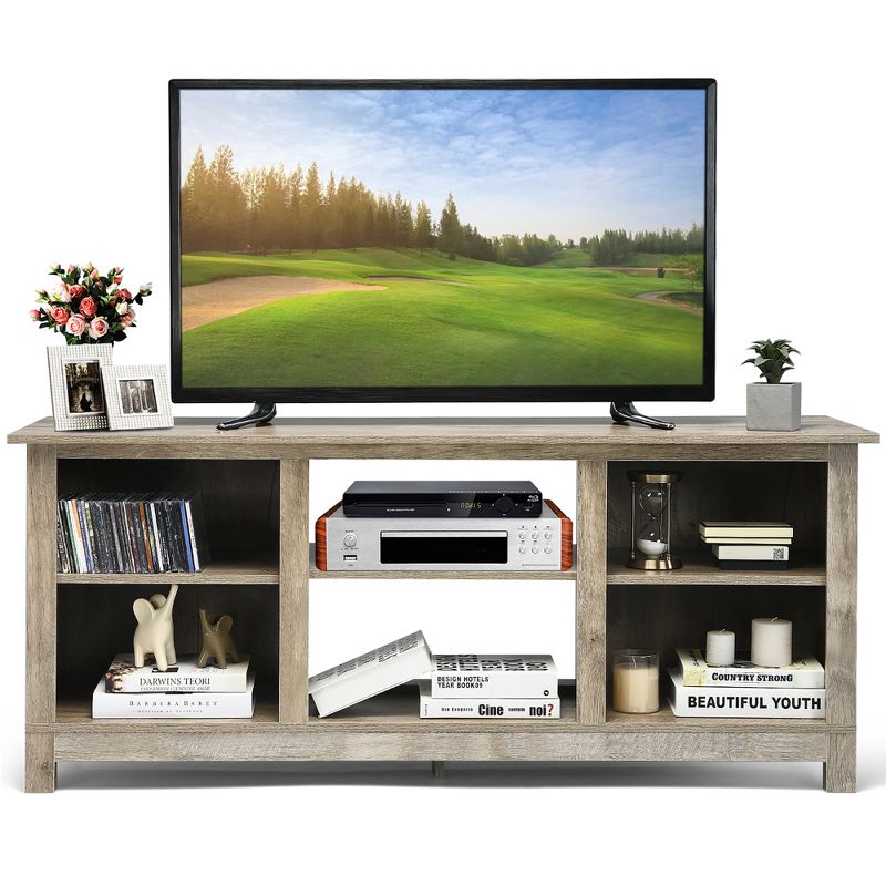 Costway 2-Tier 58'' TV Stand Entertainment Media Console Center Up to 65'' Grey\Black\Walnut, 1 of 11