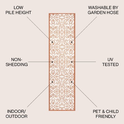 Boho-Chic Cream/Orange Filigree Spanish-Inspired Indoor/Outdoor Rug