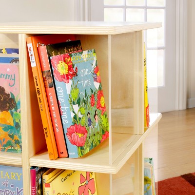 Natural Birch Rotating 3-Tier Kids' Book Display with Acrylic Sides