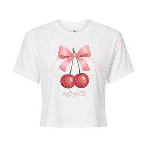 Women's - Instant Message - Soft Girlie Cherries Cropped Graphic T-Shirt - 1 of 4