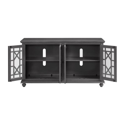 Parisian Gray 63" Transitional TV Stand with Elegant Trellis Glass