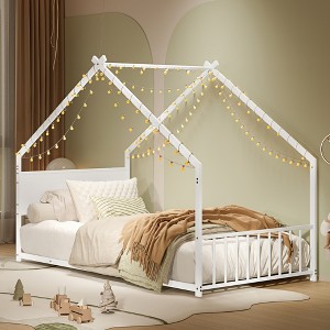 Twin Size House Bed with Roof and Colorful Lights - 1 of 4