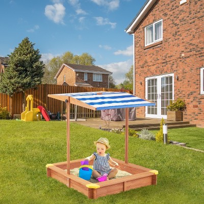 VYNXARIA Kids Sandbox with Cover, 46" Wooden Sand Box w/Adjustable Canopy, Large Outdoor Cedar Sandpit for Backyard Play