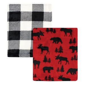 Hudson Baby Unisex Baby Silky Plush and Coral Fleece Blanket, Red Moose Bear, 30x36 inches - 1 of 4