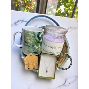 Michelle Marie Boutique's May Birthday Gift Box, Candle, Emerald Jewelry, Lily of the Valley Mug, Butterfly Box, Women's Gift Set - 1 of 4