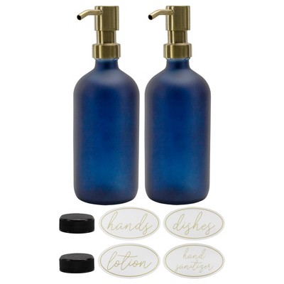 Darware 16oz Glass Pump Bottles 2pc Set; Soap Dispensers w/ Brushed Metal Pump Tops