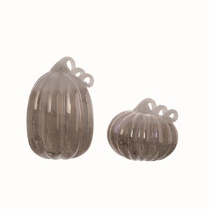 Transpac Glass 10.25 in. Silver Autumn Pumpkins with Curly Stems Set of 2 - 1 of 2