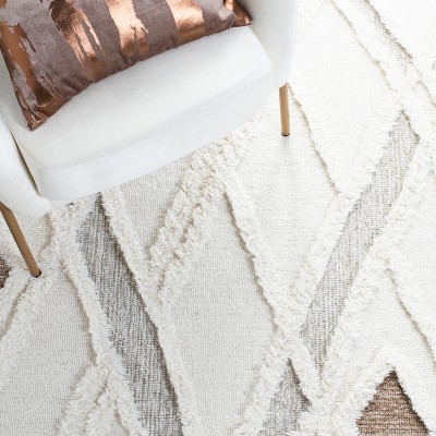 Ivory and Brown Hand-Tufted Wool Moroccan Area Rug 5' x 8'