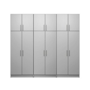 Prepac 96" Elite with 6 Storage Cabinet Set Light Gray: Laminated Wood Composite, 30 Shelves, 10 Doors - 1 of 4