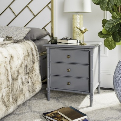 Gray Bamboo 3-Drawer Transitional Nightstand