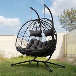 Coolbibila 2 Person Patio PE Wicker Hanging Swing Basket Egg Chair with Stand,Outdoor Indoor Garden Cushion Hammock Egg Chair for Bedroom - 1 of 4
