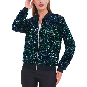 Anna-Kaci Sequin Shiny Bright Color Bomber Zip-Up Solid Jacket for Party Wear - 1 of 4