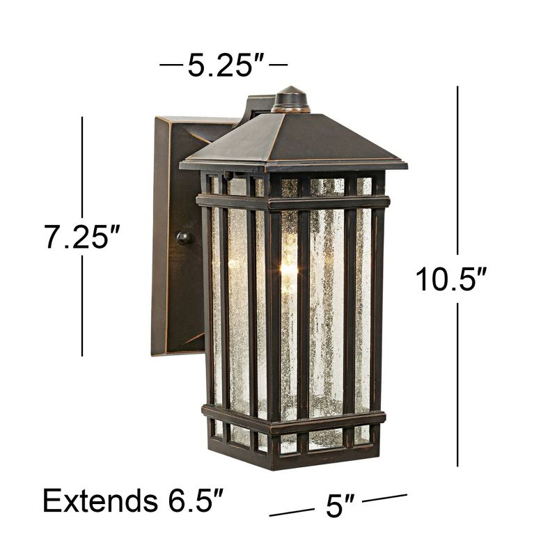 Kathy Ireland Sierra Craftsman Mission Outdoor Wall Light Fixture Rubbed Bronze 10 1/2" Frosted Seeded Glass Panels for Post Exterior Barn Deck House, 4 of 10