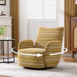Boucle Swivel Chair with Metal Base, 360° Swivel Leisure Chair for Living Room or Bedroom, Modern Fabric Striped Armrest Accent Chair-Koiai - 1 of 4