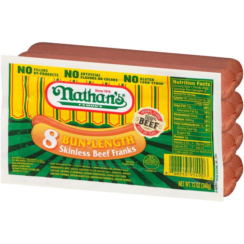 Nathan&#39;s Famous Bun Length Skinless Beef Franks - 12oz/8ct, 4 of 9