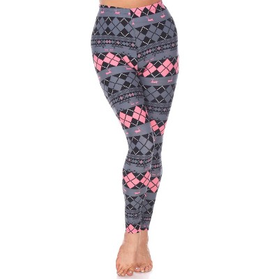 Women's Pack Of 3 Plus Size Leggings Charcoal, Grey/pink Argyle, Black/grey  One Size Fits Most Plus - White Mark : Target