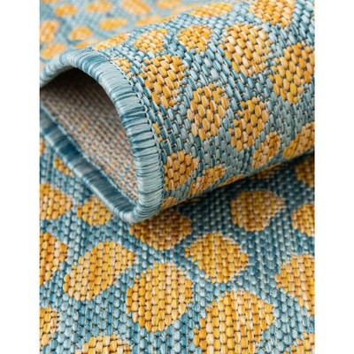 Round Blue and Yellow Stain-Resistant Outdoor Rug