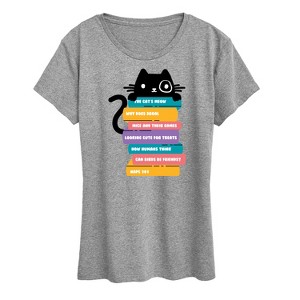 Women's - Instant Message - Cat Peeking Over Book Stack Short Sleeve Graphic T-Shirt - 1 of 4