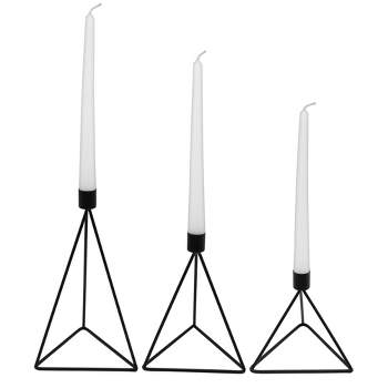 AuldHome Design Black Geometric Candlestick Holders, 3pc Set; Metal Triangle Candle Holder Stands