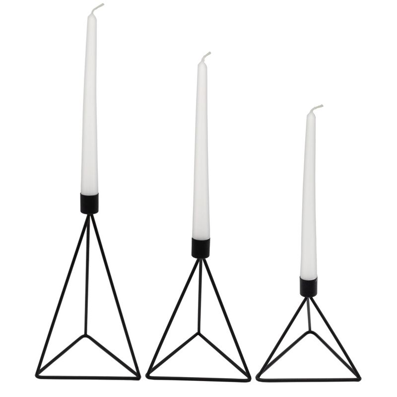 AuldHome Design Black Geometric Candlestick Holders, 3pc Set; Metal Triangle Candle Holder Stands, 1 of 7
