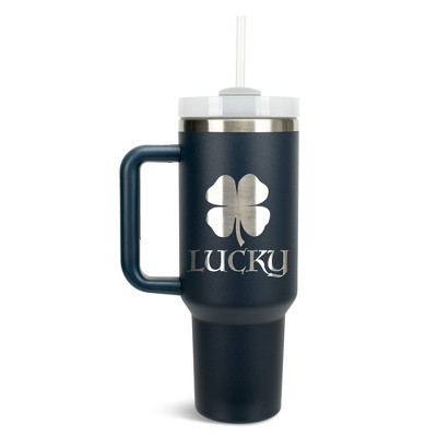 100 North Lucky 4 Leaf Clover Irish St. Patrick's Shamrock Wrap-Around 40 Oz. Stainless Steel Water Bottle Coffee Mug, Spill & Leak Resistant, Travel