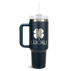 100 North Lucky 4 Leaf Clover Irish St. Patrick's Shamrock Wrap-Around 40 Oz. Stainless Steel Water Bottle Coffee Mug, Spill & Leak Resistant, Travel - 1 of 4