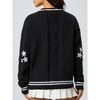 Autumn Winter Women's Loose Casual Embroidered Knit Cardigan Sweater Black XL - 3 of 4