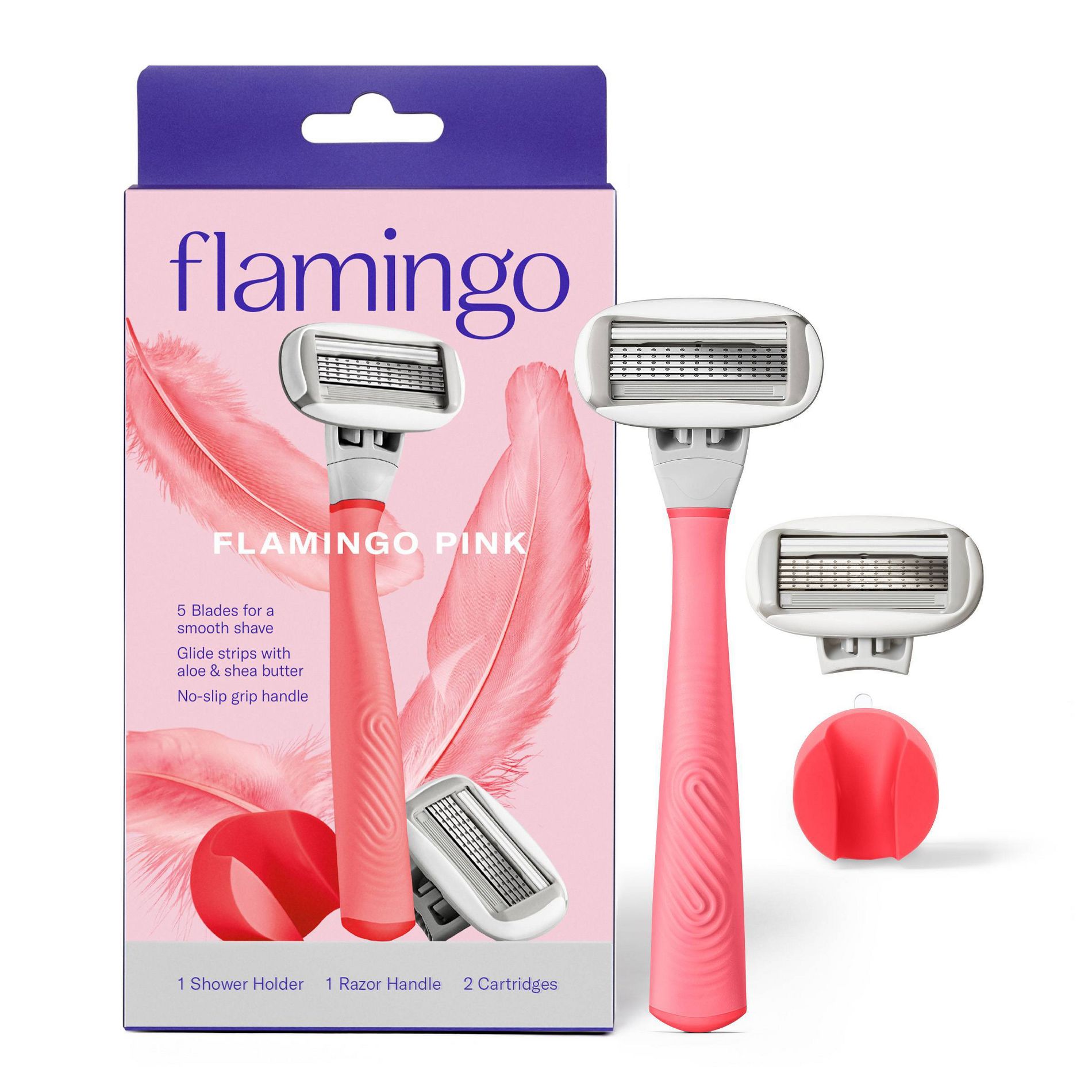 Flamingo 5-Blade Women's Razor - 1 Razor Handle + 2 Razor Blade Refills