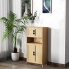 4 Door Storage Cabinet,Rattan Woven Doors Organizer with Adjustable Shelves,Tall Modern Accent Cabinet for Living Room Dining Room-Cuddlewood - 3 of 4