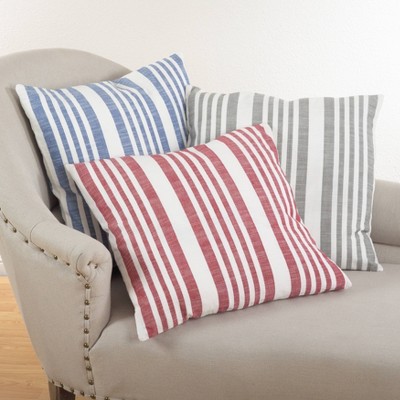 20"x20" Gray and White Striped Cotton Square Throw Pillow