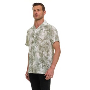 Super Triple Goose Men’s Short Sleeve Linen-Look Resort Shirt – Lightweight Button-Down Camp Shirt with Tropical Prints - 1 of 4