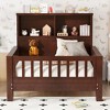 Twin Size Platform Bed Crib Bed Frame with Storage Headboard & Safety Guardrails, Pull-Out Playpen & Convertible Sofa - ModernLuxe - 3 of 4