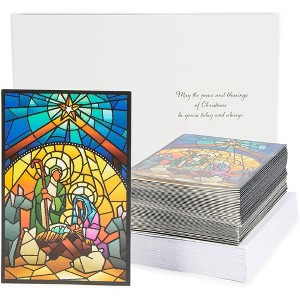 Faithful Finds 48-Pack Religious Christmas Cards with Foil Lined Envelopes, Stained Glass Design (4 x 6 In) - 1 of 4