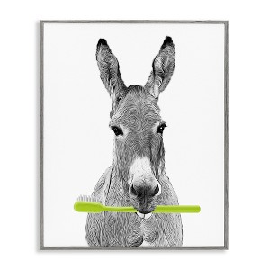 Stupell Industries Donkey Toothbrush Funny Animal, 24" x 30" - 1 of 4
