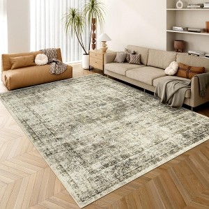Indoor Rug - Washable Floral Thin Non Slip Low Pile, Stain Resistant with Reinforced Edges, Foldable for Living Room, Bedroom, Kitchen - 1 of 4